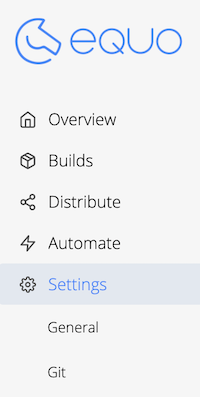Selecting the Settings tab from the Application context.